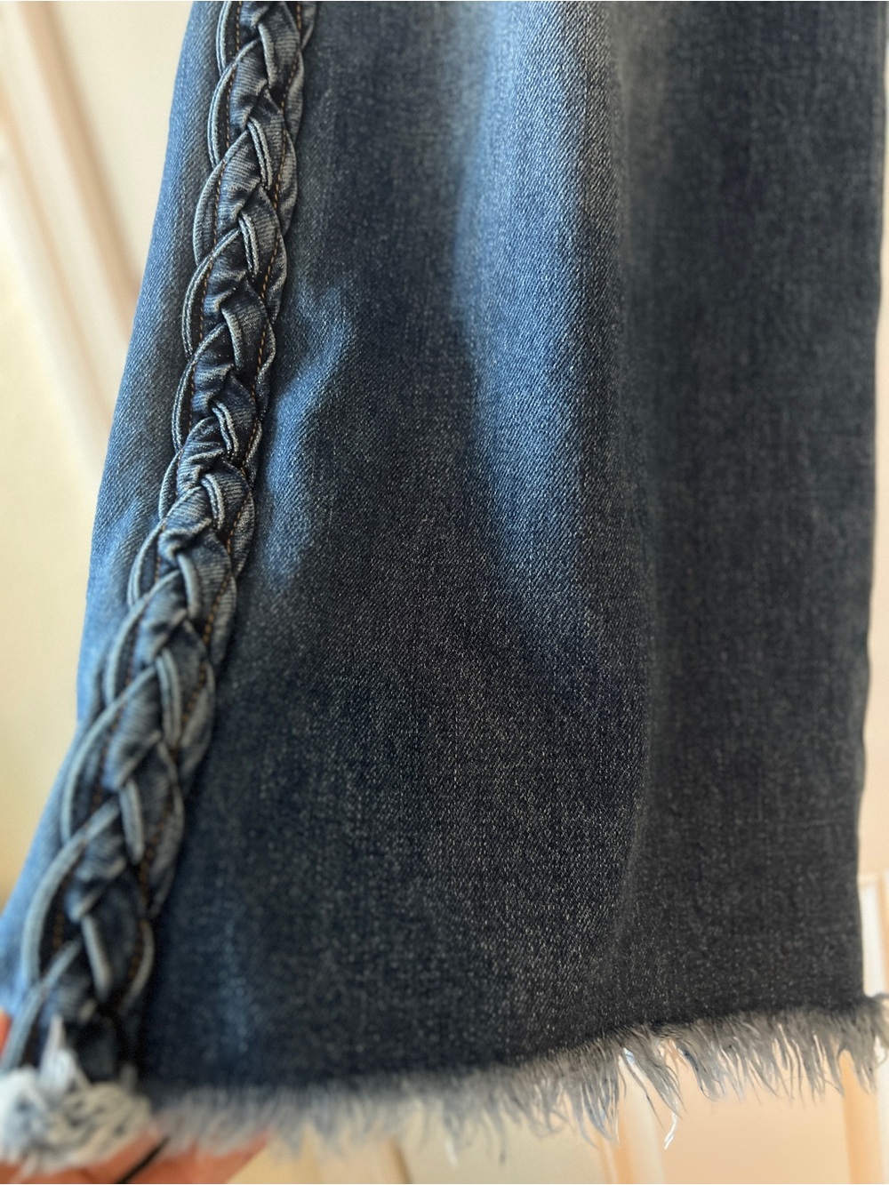 Sage & Fig Braided-Trim Wide Leg Jeans in Dark Blue Medium - Picture 4 of 14